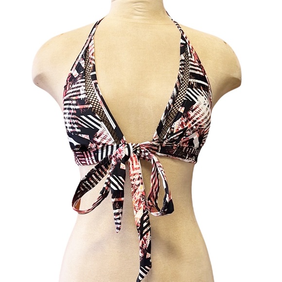 Express Bikini Top Swim Black Print Mesh Swimsuit S Small New - Picture 2 of 6